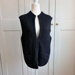Talbot’s Grey Merino Wool Knit Zip-Up Vest | L